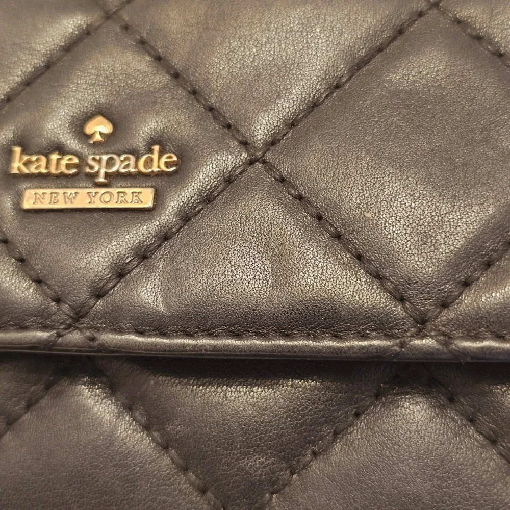 Kate Spade New York Black Quilted Leather Continental Wallet Gold Hardware